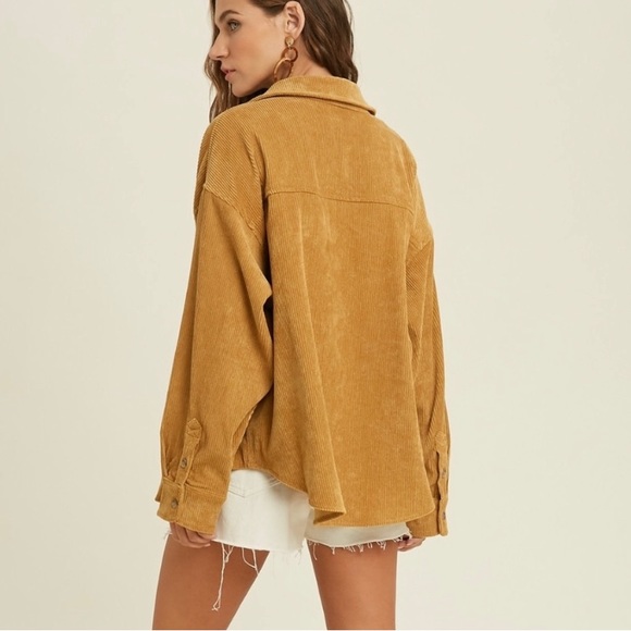 Golden Brown Corduroy Button Down Shacket - Picture 3 of 6